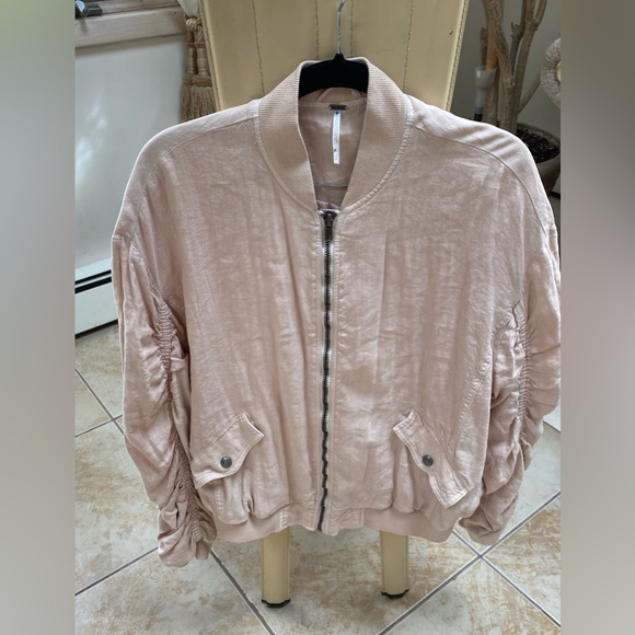 Free People blush Ruched Linen Spring Jacket - Picture 2 of 8